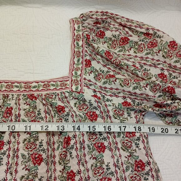 Max Studio London Floral Peasant Blouse Size M Cotton Blend Bohemia Preppy - Picture 8 of 9